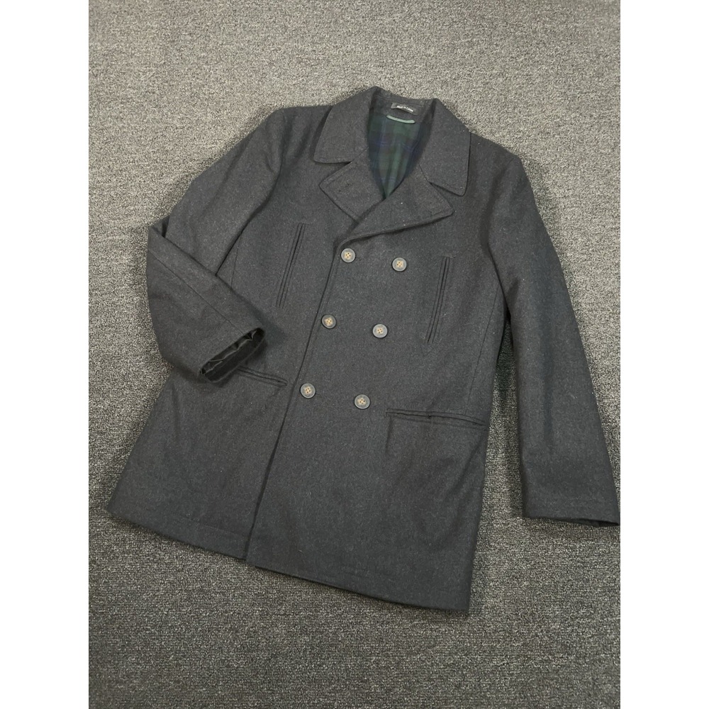 Ralph Lauren Double Breasted Overcoat Men 38R Wool Business Scotch Plaid Preppy
